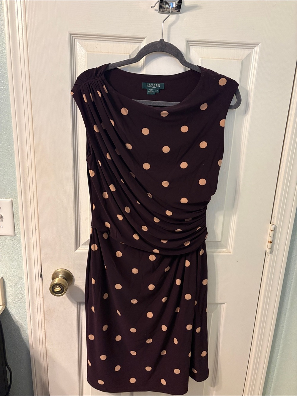 Lauren Ralph Lauren Purple One-Shoulder Polka Dot Dress with Beige Dots